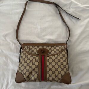 Gucci Beige and Brown Shoulder Bag with Red Stripe